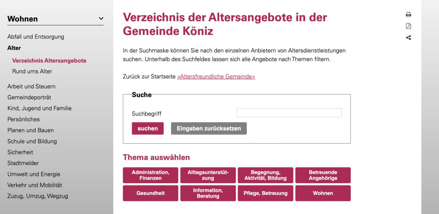 Altersangebote in der Gemeinde Köniz
